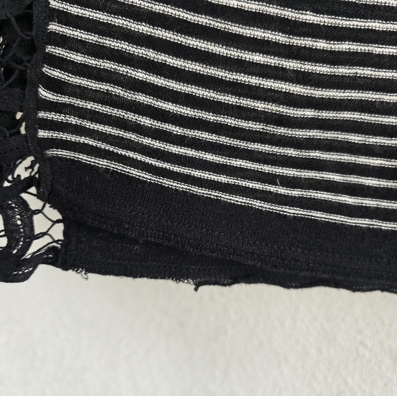 Free People Linen Blend Crochet Love Me Do Blouse Top Sz M Stripe Oversize - Picture 10 of 16